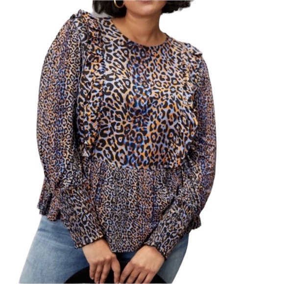 ANTHROPOLOGIE BLNK Moira Peplum Ruffled Animal Print size M - Picture 1 of 7